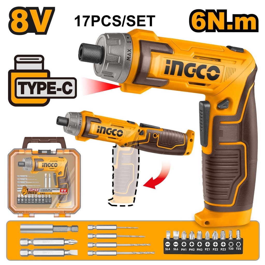 INGCO مفك 8V 6 NM + 17 ACCESS