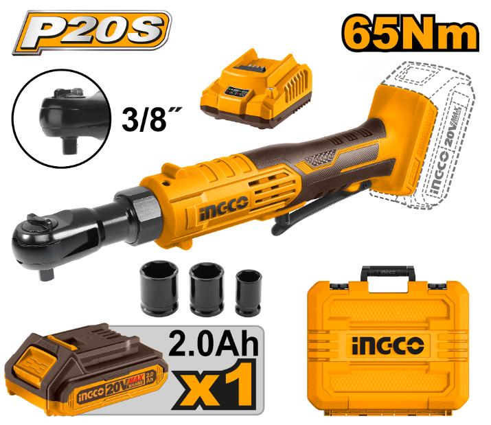INGCO CLÉ À CLIQUET SANS FIL 20V, 65 NM, 3/8  