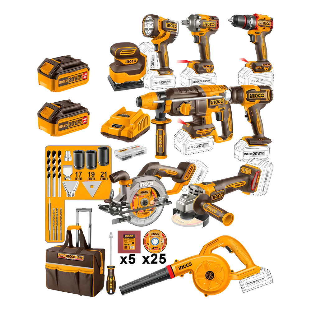 INGCO 9 PCS KIT COMBO INDUSTRIEL SANS FIL [COSLI250381]