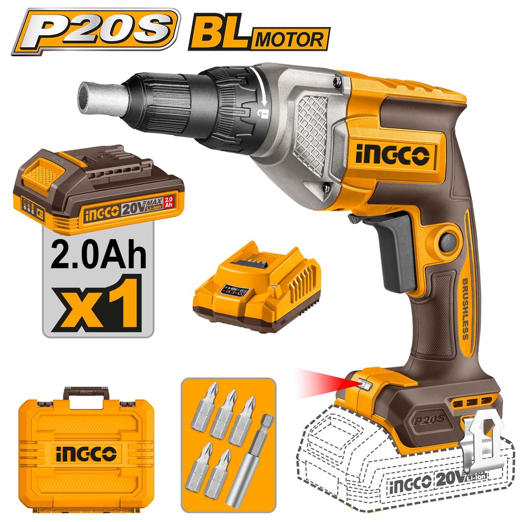 INGCO VISSEUSE CLOISONS SECHES AVEC 1 BATTERIE 2.0AH + CHARG   