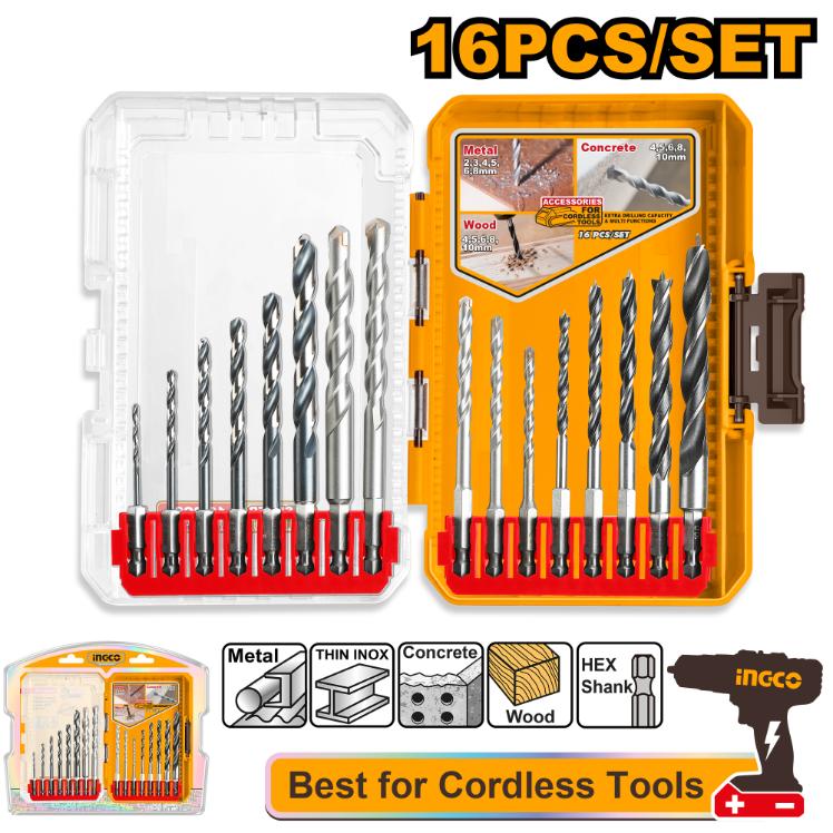 INGCO SET OF 16 DRILL BIT SCREWDRIVER METAL-BOIS-BETON