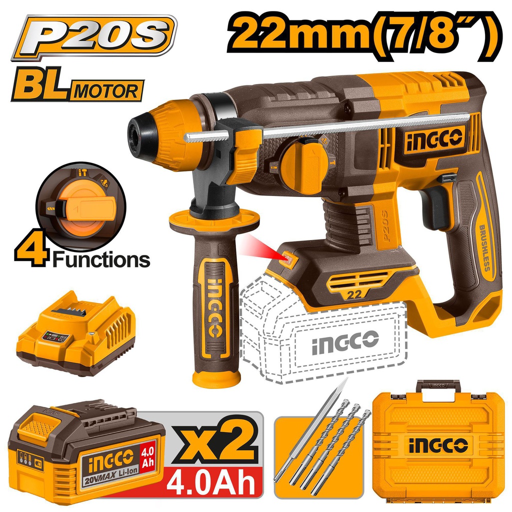 INGCO MARTEAU PERFORATEUR 20V 22MM NR [CRHLI212282]