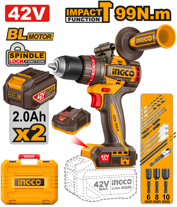 INGCO PERCEUSE-VISSEUSE 42V+2BAT 99NM BROOMS