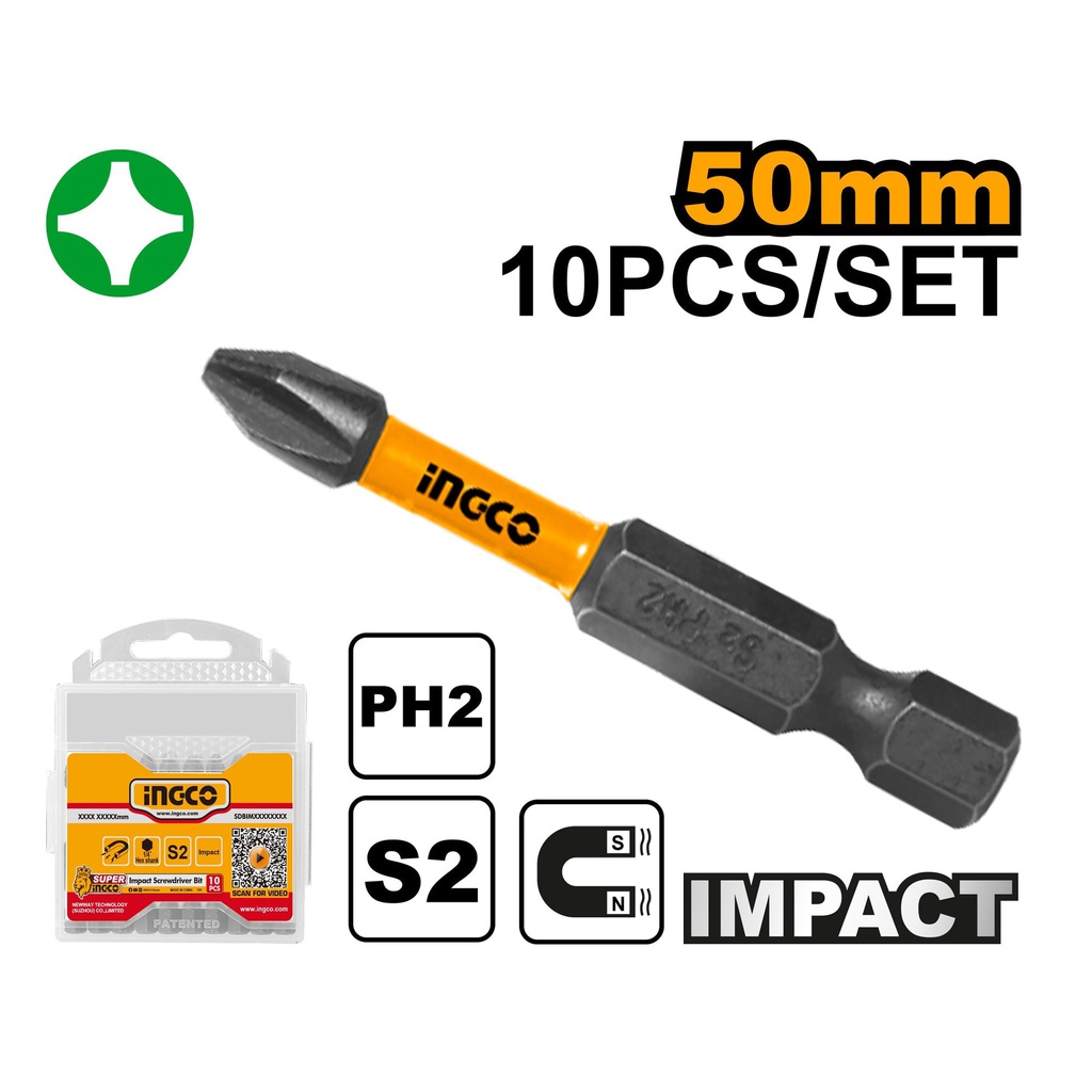 INGCO SET DE 10 EMBOUTS PH2 INDUSTRIEL 
