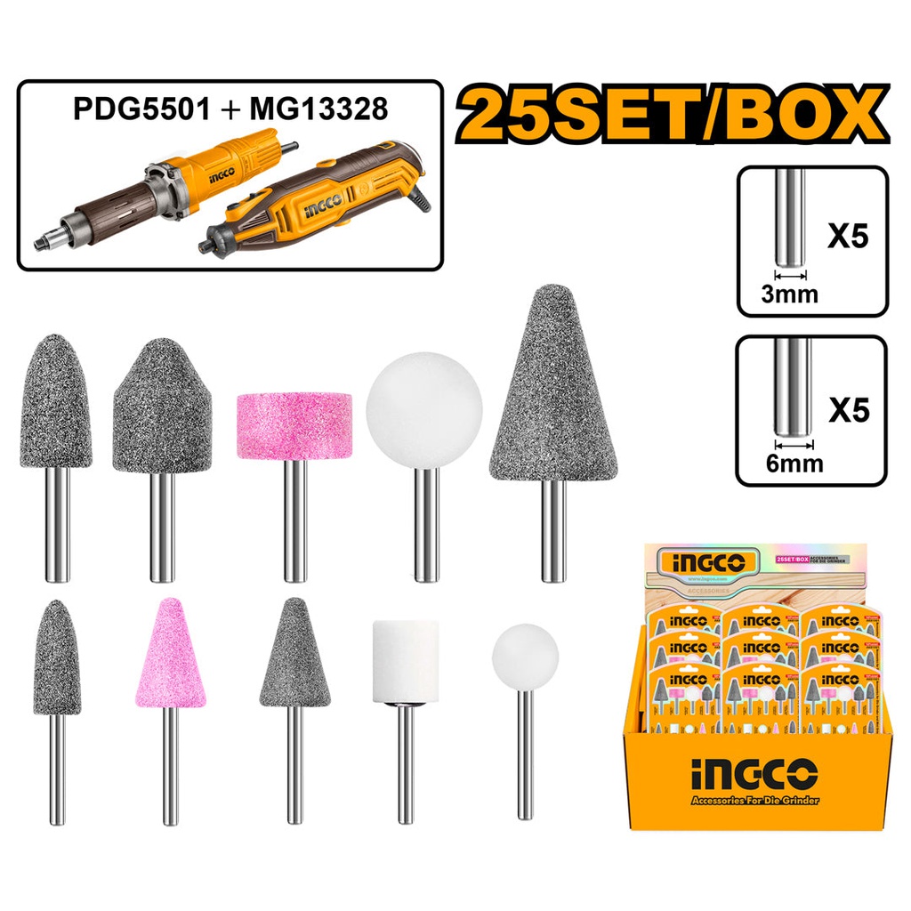 INGCO طقم 10 MEULES على قضيب PDG4003 PDG5501