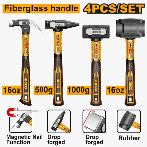 INGCO ENSEMBLE DE 4 MARTEAUX [HCH9004]