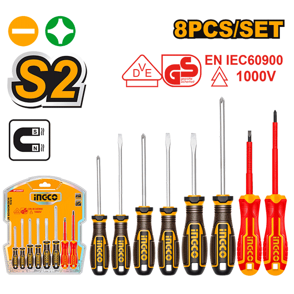INGCO SET DE 8 TOURNEVIS ISOLES 1000V 