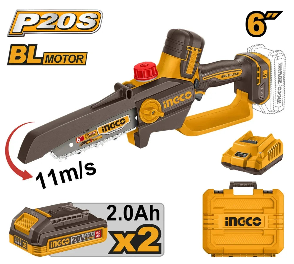 INGCO SCIE ÉLAGUEUSE 6" 20V 2BAT+CHARG  