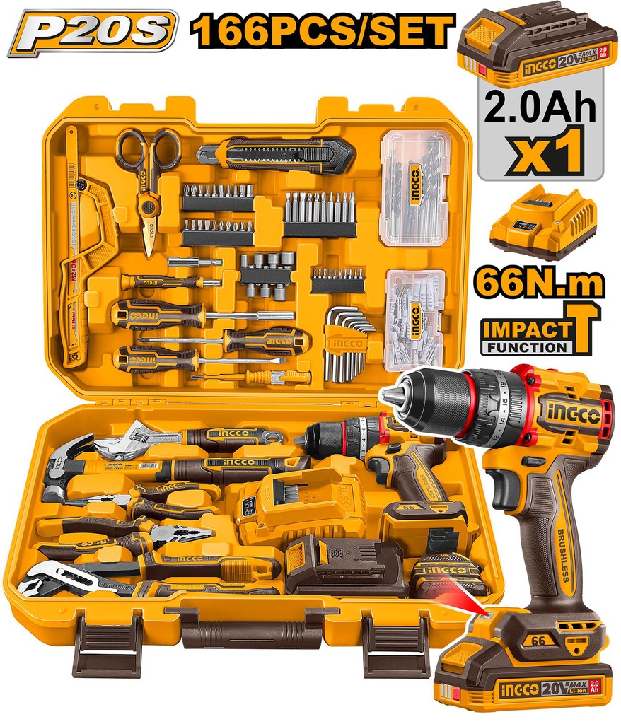 INGCO CASE DRILL 20V+166 PCS