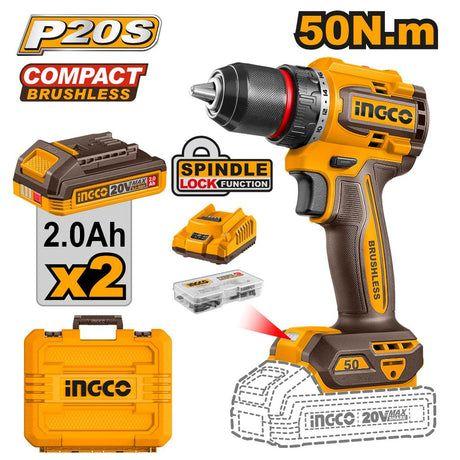 INGCO BRUSHLESS SCREWDRIVER 20V 2BAT 50NM