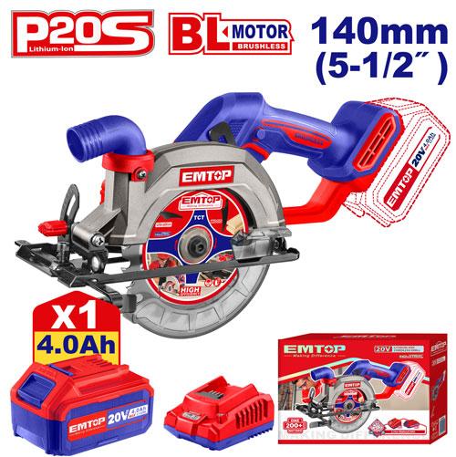 EMTOP SCIE CIRCULAIRE 140MM SANS FIL 20V + BATTERIE 4.0AH [ELCS14021]