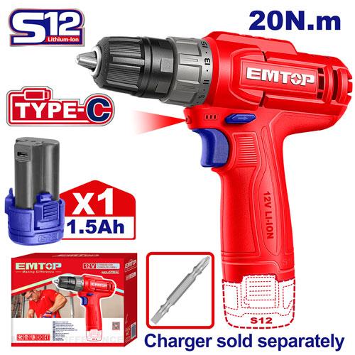 EMTOP VISSEUSE 12V 20NM + BATTERIE 1,5AH [ECDL12456]