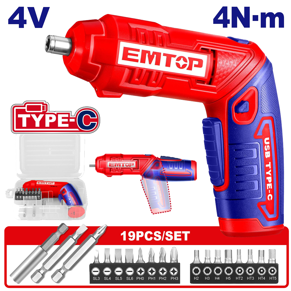 EMTOP TOURNEVIS ÉLECTRIQUE SANS FIL 4V - TYPE C [ECSR0408]