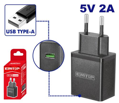 EMTOP CHARGEUR USB TYPE A 5V-2A [EFCR120502]