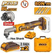 INGCO IMPACT ANGLE SCREWDRIVER 20V 80NM 2BATT + CHARGER