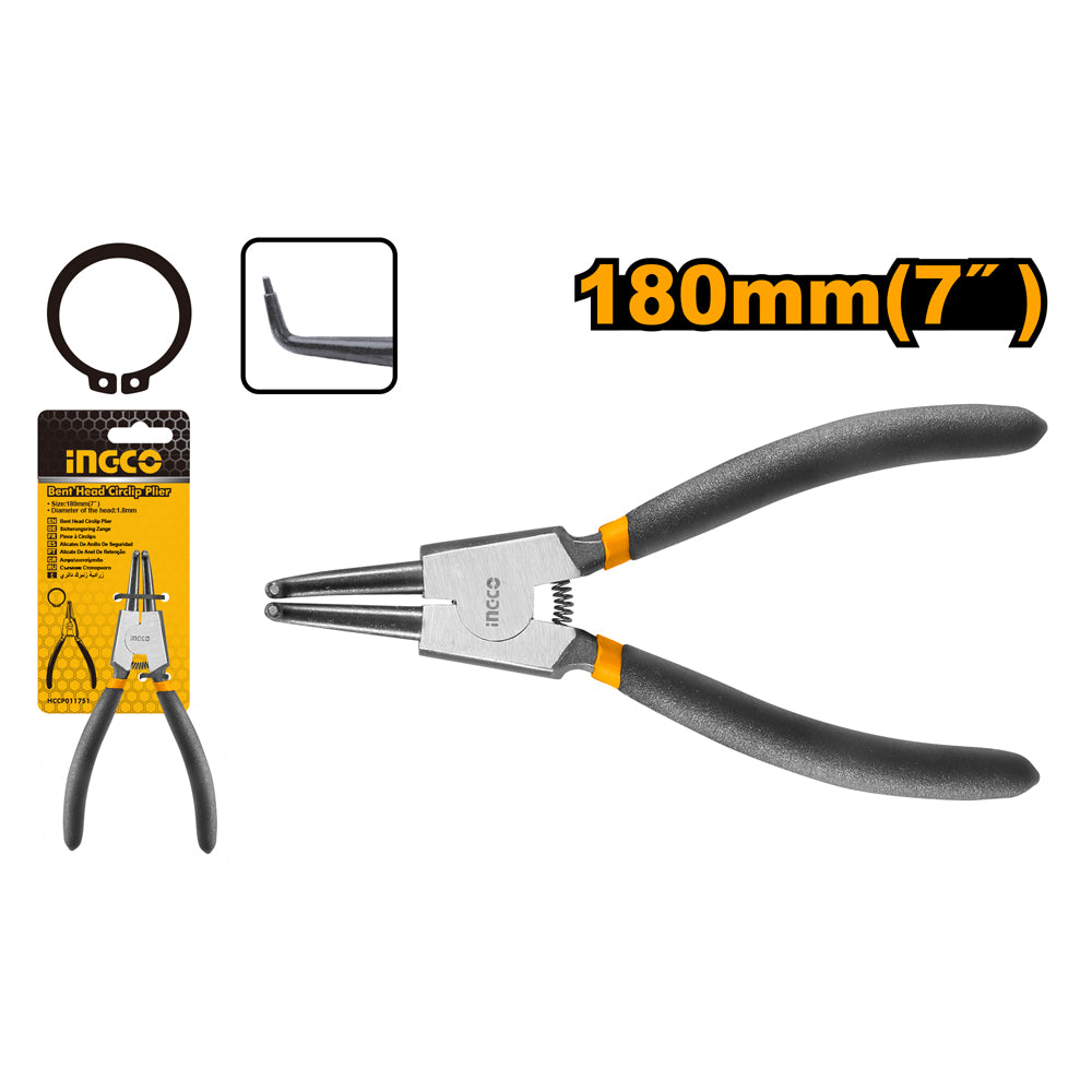 INGCO PINCE CIRCLIPS EXTERIEUR À TÊTE COURBÉE 180MM 