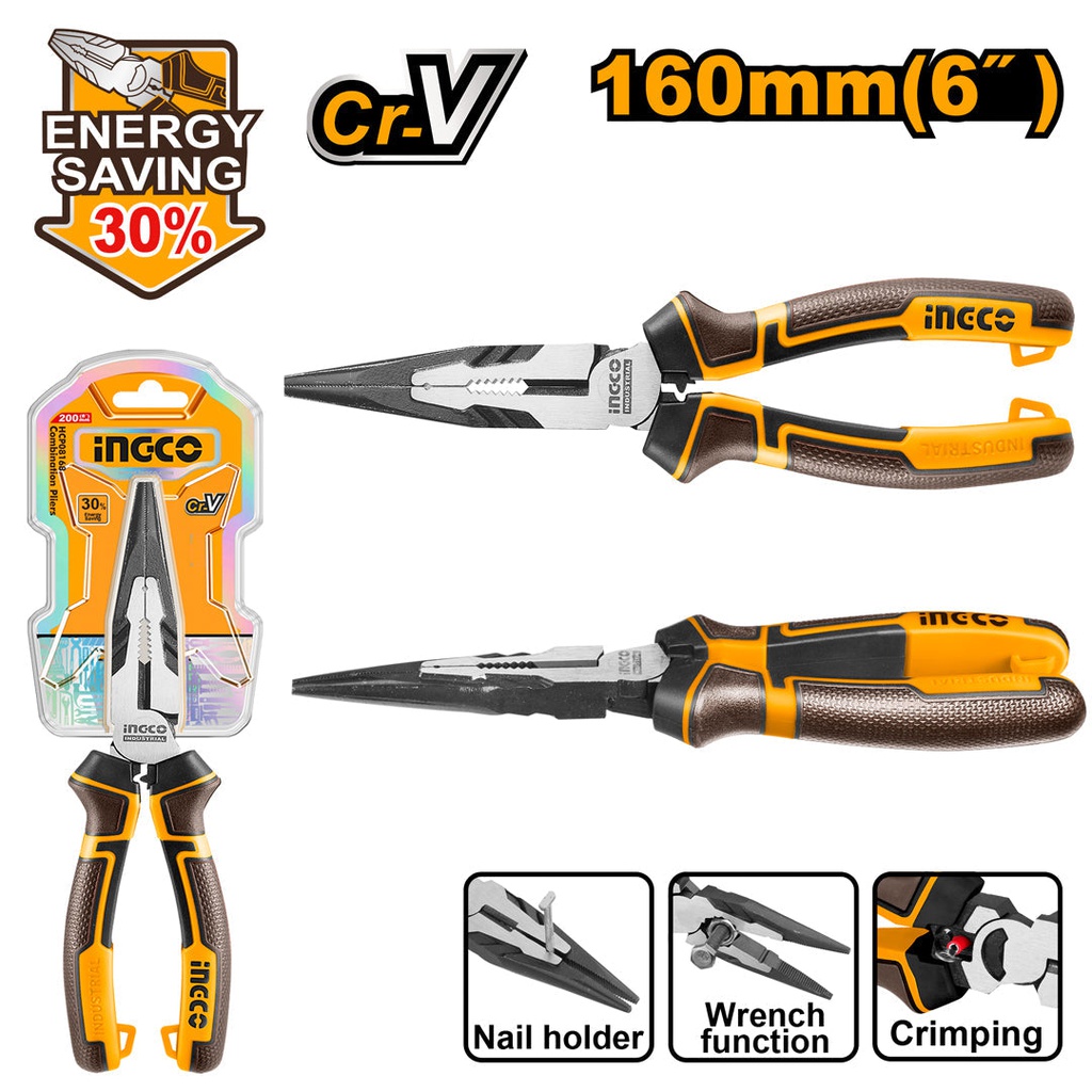 INGCO PINCE A BEC LONG HAUTE PERFORMANCE 160MM  [HHLNP28160]