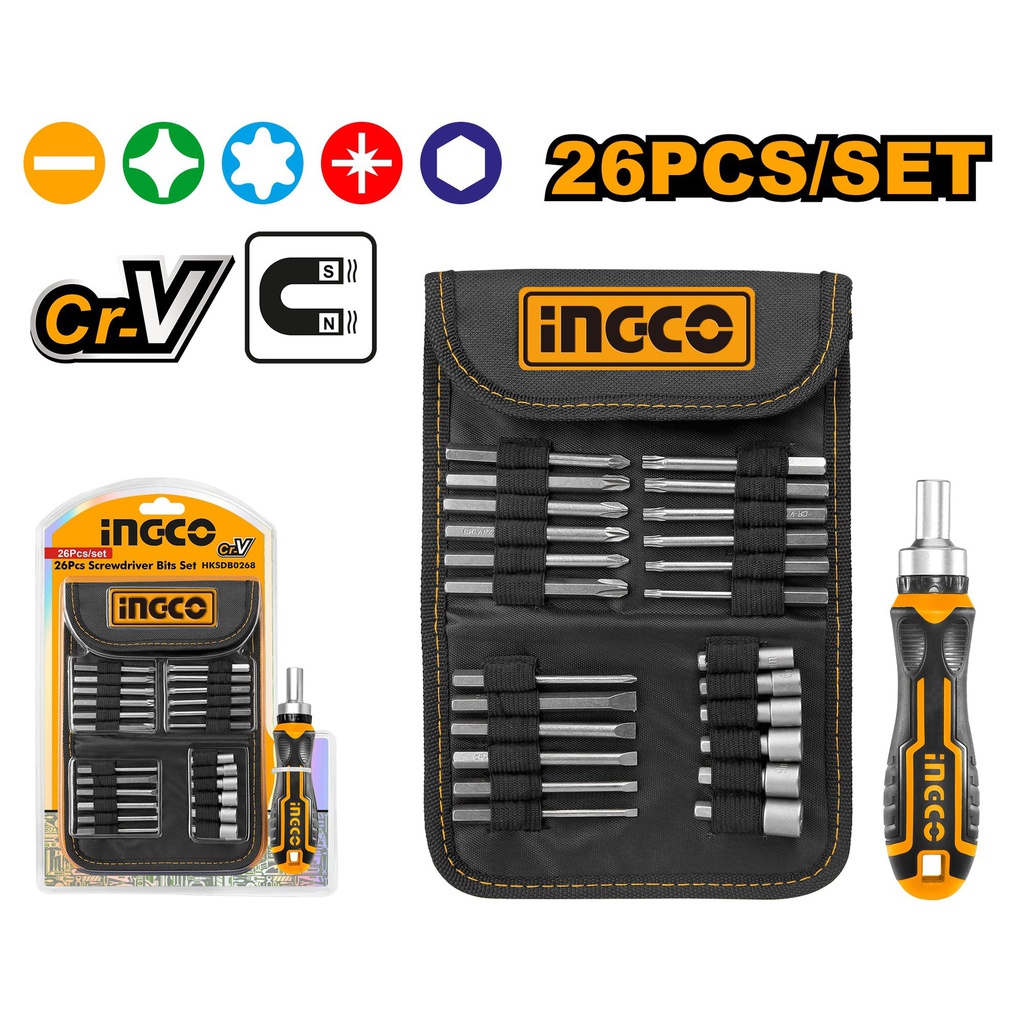 INGCO set of 26 screwdriver bits + 1 handle