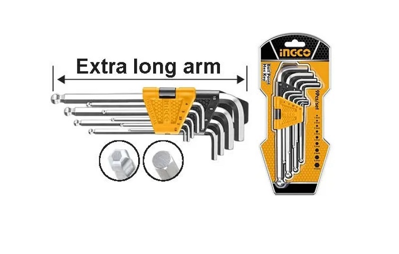 INGCO CLES MALES HEX EXTRA LONG SET DE 9 PIECES 1.5-10MM [HHK12092]