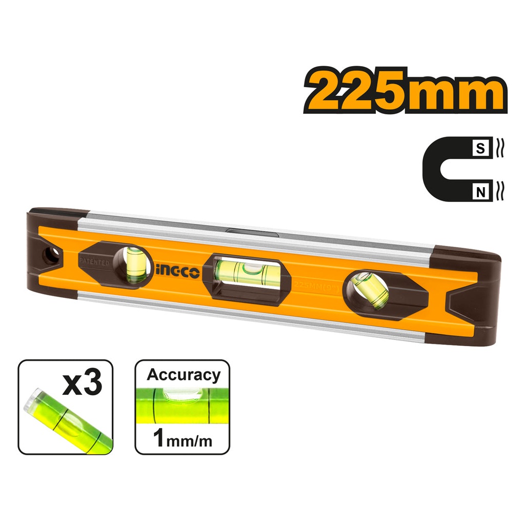 INGCO MINI NIVEAU A BULLE AVEC 3 FIOLES 225MM  