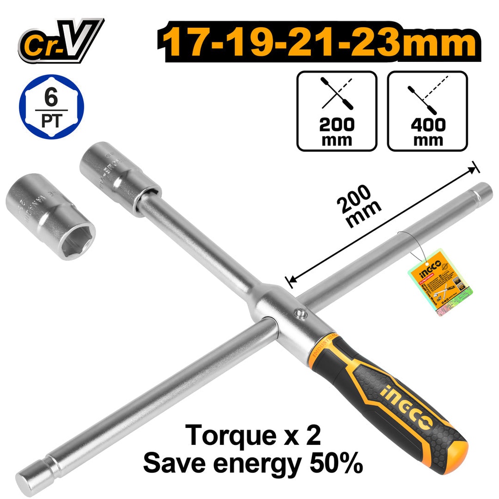 INGCO CLE A BEQUILLE 400MM 4 DOUILLES:17MM 19MM 21M [HRCW40231]