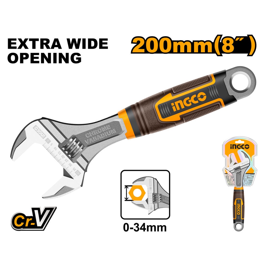INGCO CLE A MOLETTE POIGNEE SOUPLE 200MM [HADW131088]