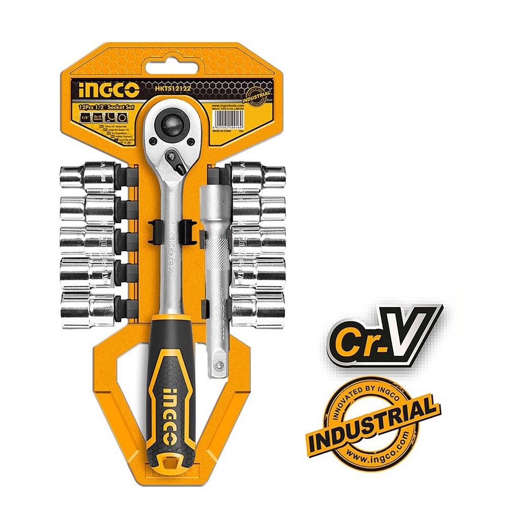 INGCO JEU DE 12 DOUILLES ACIER AU CRV 50BV30 [HKTS12122]