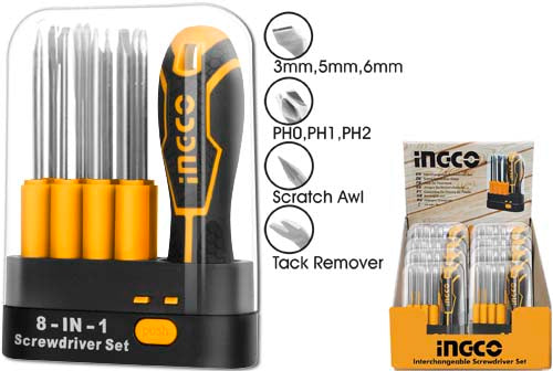 INGCO SET DE TOURNEVIS INTERCHANGEABLES 9 PCS   [AKISD0901]