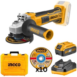 INGCO MALETTE MEULEUSE 115MM 20V + 1BATT 4AH + 10DISQUES  [CAGLI2011587]