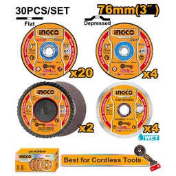 INGCO JEU 30PCS DISQUES DE COUPE ET MEULAGE 76MM [MCD07630]
