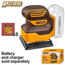 INGCO PONCEUSE VIBRANTE 20V 1 BATTERIE 110MM PLATEAU CARRÉ [CSHSLI20141]