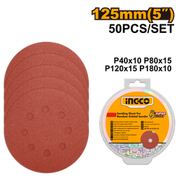 INGCO JEU DES FEUILLES ABRASIVES PONCEUSE ORBITALE 50PCS 125MM [AKRS1250511]