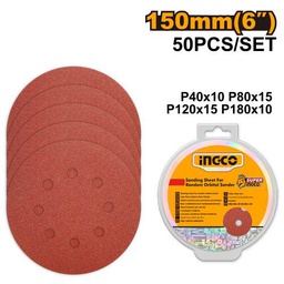 [AKRS1500511] INGCO JEU DES FEUILLES ABRASIVES PONCEUSE ORBITALE 50PCS 150MM  