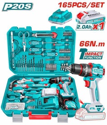 TOTAL 20V brushless drill kit 165 pcs THKTHP11652