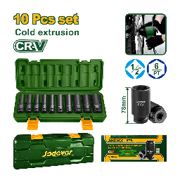 [JDMS2D02] JADEVER SET OF 10 IMPACT SOCKETS 1/2 LONG
