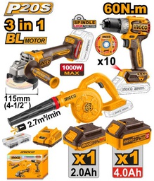 PACK 3 MACHINES 20V 2 BATTERIE 4Ah ET CHARGEUR [COSLI241192]