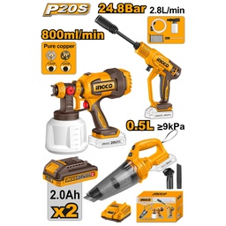 [COSLI230522] INGCO PACK 20V PIST A PEINTURE+ASPIRATEUR+NETTOYEUR  
