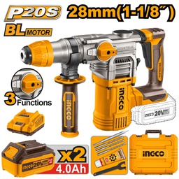 INGCO MARTEAU PERFORATEUR BRUSHLESS 20V SDS PLUS 28MM 2 BAT 5Ah [CRHLI202885]