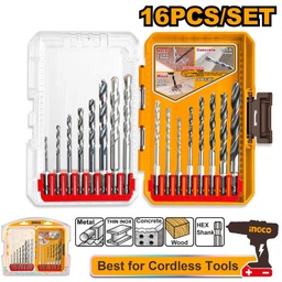 [AKDL11608] INGCO JEU DE 16 FORET VISSEUSE METAL-BOIS-BETON  