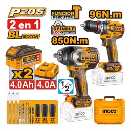 [COSLI250586] INGCO PACK SCREWDRIVER 96N.M IMPACT WRENCH 850N.M 20V 4.0AH /2BAT
