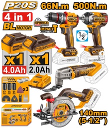[COSLI241169] INGCO PACK 4 MACHINES PERCEUSE+SCIE CIRCULAIRE+BOULONNEUSE+MULTIFONCTION