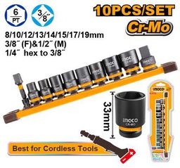INGCO JEU DE 10 DOUILLES A CHOCS 3/8" DR [HKISSD38104]