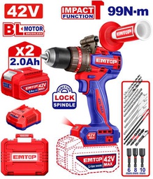 EMTOP PERCEUSE/VISSEUSE À PERCUSION SANS FIL 42V  99NM + 2 BATTERIES 2.0AH [ECIDL429982]