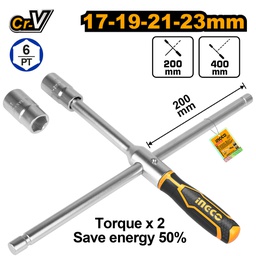 INGCO CLE A BEQUILLE 400MM 4 DOUILLES:17MM 19MM 21M [HRCW40231]