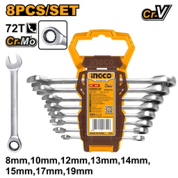 [HKSPAR1082] INGCO JEU DE 8 CLES A CLIQUET 8MM A 19MM [HKSPAR1082]
